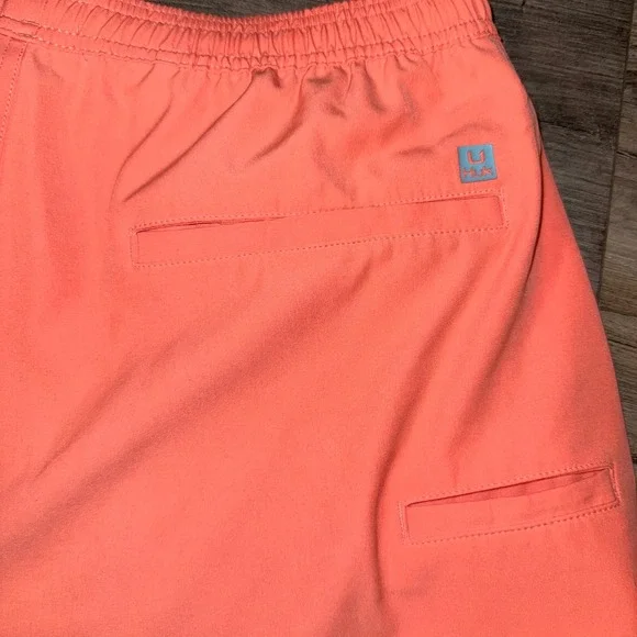 Huk Swim Trunks Mens Coral Orange Board Shorts Fishing Lined Medium - Picture 3 of 5